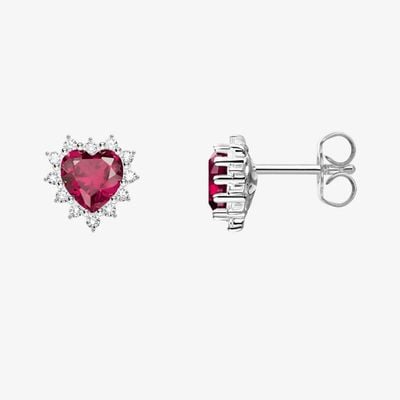Thomas Sabo Romance Silver Ruby & Cubic Zirconia Heart Stud Earrings H2315-013-10