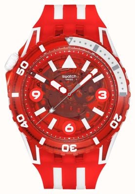 Swatch SCUBAQUA LION'S MANE (44mm) Transparent Red Dial / Transparent Red Silicone Strap SSCU09R100
