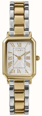 Timex Dress Rectangular (21mm) White Dial / Two-Tone PVD Bracelet TW2Y01300