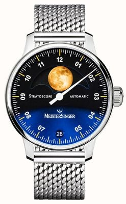 MeisterSinger Stratoscope (43mm) Blue Dial / Stainless Steel Mesh Bracelet ST982G - MIL20