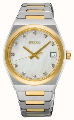 Seiko Essential Time Diamond (34mm) Mother-of-Pearl Dial / Two-Tone Stainless Steel Bracelet SUR604P1