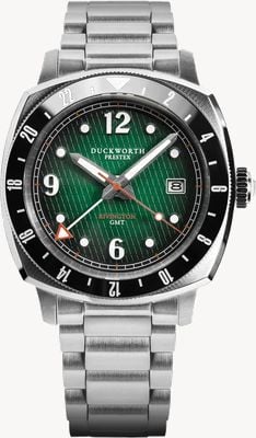 Duckworth Prestex Rivington GMT (42mm) Green Fumé Waffle Dial / Stainless Steel D489-04-ST