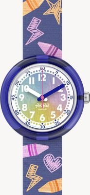 Flik Flak RAINBOW CRAYONS (31.85mm) Rainbow Dial / Purple Crayon Patterned Strap FPNP173