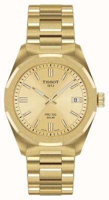 Tissot PRC 100 Solar (34mm) Gold Dial / Gold PVD Stainless Steel Bracelet T1518223302100