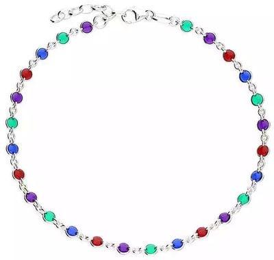 Sterling Silver Italian Enamel Beaded Multi Colour Anklet H5636-25