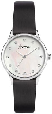 Accurist Women's Dress Diamond Quartz (28mm) Mother-of-Pearl Dial / Black Leather Strap 77002
