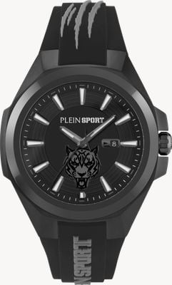 Plein Sport TIGERMASTER 3-Hand Date (47mm) Black Dial / Black Silicone Strap PS7BA0424