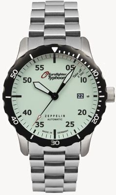 Zeppelin Eurofighter Automatic (43mm) Full-Luminescent Dial / Stainless Steel Bracelet 7268M-5