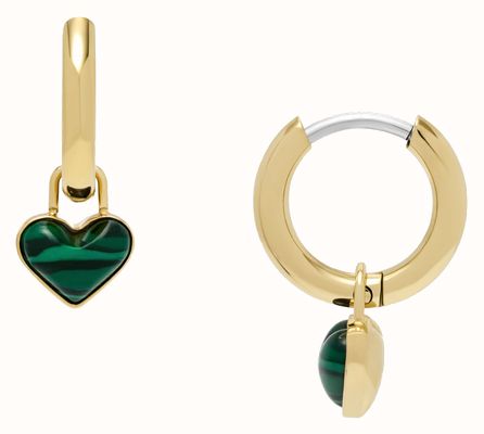 Fossil Sutton Modern Meadows Reconstituted Malachite Heart Hoop Earrings JF04859710