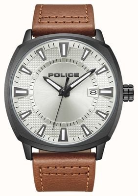 Police URBAN REBEL Quartz (48mm) Cream Dial / Brown Leather Strap PEWJB9003502