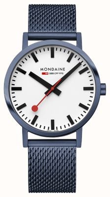 Mondaine Classic (40mm) White Dial / Blue IP Stainless Steel Mesh Bracelet A660.30360.1BSBM