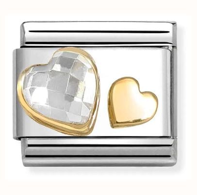 Nomination Composable Classic Link Hearts With Cubic Zirconia Gold Plated Stainless Steel 030613/08