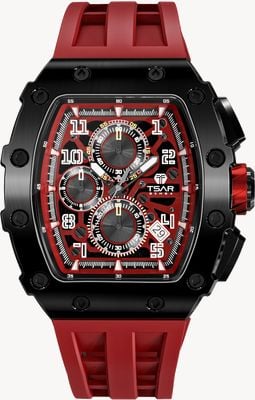 TSAR BOMBA Elemental Series Quartz Calendar (43.5mm) Red Dial / Red Silicone Strap TB8204Q-09