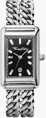 Thomas Sabo Bold Elegance Crystal Quartz (22mm) Black Dial / Stainless Steel Curb Chain Bracelet WA0453-201-203-22