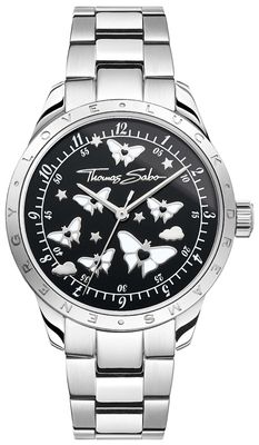 Thomas Sabo Glowing Butterflies (34mm) Black Dial / Stainless Steel Bracelet WA0432-201-203