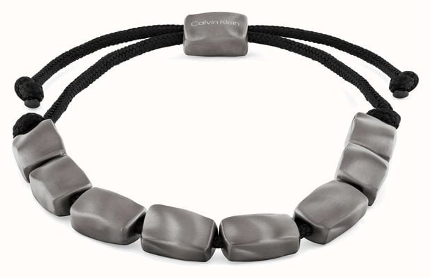 Calvin Klein CK Metallic Waves Grey Stainless Steel Bead Black Cord Bracelet 35100034