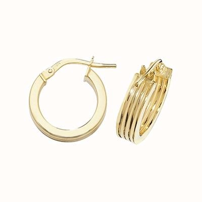 James Moore TH 9k Yellow Gold Hinged Ridge Hoop Earrings 10 mm ER1017-10