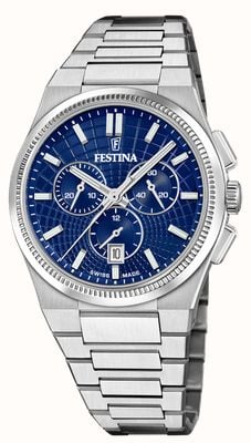 Festina Swiss Made Rivé Quartz Chronograph (42.5mm) Blue Dial / Stainless Steel Bracelet F20059/2