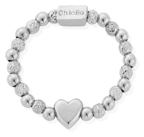 ChloBo SR2HEART Inset Heart Sterling Silver Ring - Medium Jewellery