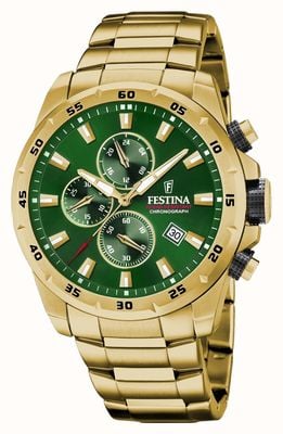 Festina Men's Chronograph | Green Dial | Gold PVD Plated Bracelet F20541/3