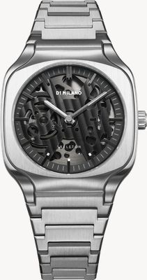 D1 Milano Square Grey Depth (37mm) Black Skeleton Dial / Stainless Steel Bracelet SLBJ01
