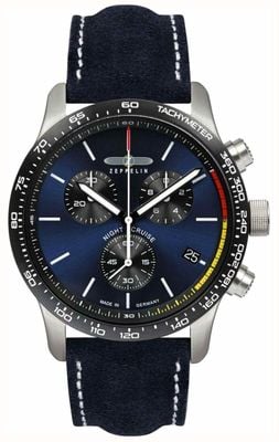 Zeppelin Men's Night Cruise (43mm) Blue Chronograph Dial / Blue Leather Strap 7288-3