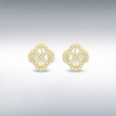 Sterling Silver Yellow Gold Plated 11mm Clover Mother Of Pea 8.59.1922