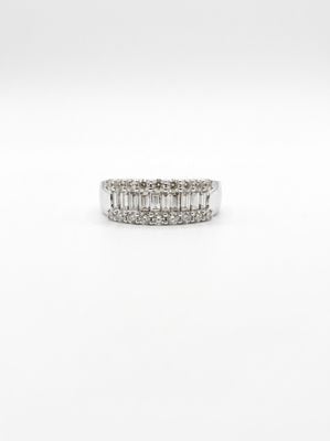 James Moore & Co 0.76ct Baguette And Round Brilliant Natural Diamond 9ct White Gold Half Eternity Ring J29842