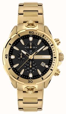 Plein Sport IMPACT Chronograph (46mm) Black Dial / Gold PVD Stainless Steel Bracelet PSBEA0724