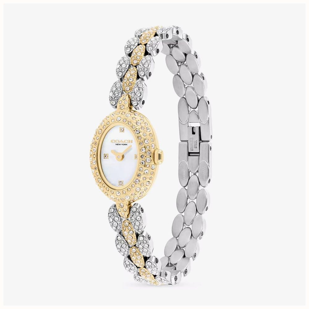 Coach Ladies Sammy Mother of Pearl Dial Crystal Oval Two Tone Bracelet Watch 14504741 - alternate view 2