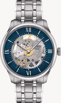 Tissot Chemin Des Tourelles Squelette Powermatic 80 (39mm) Blue Skeleton Dial / Stainless Steel Bracelet T1398361104800