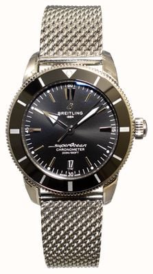 Pre-owned Breitling Superocean Heritage Automatic (44mm) Black Dial / Stainless Steel Mesh Bracelet J12579