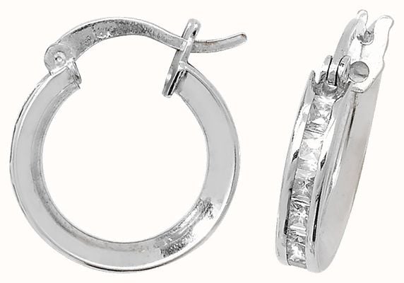 James Moore TH 9k White Gold Cubic Zirconia Set Hoop Earrings 10 mm ER086W