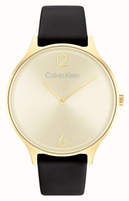 Calvin Klein 2H Gold Sunray Dial | Black Leather Strap 25200008