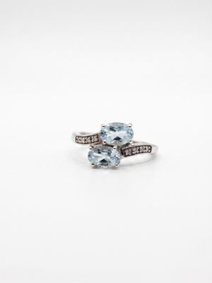 Treasure House 9ct White Gold Diamond And Aqua Ring J4846