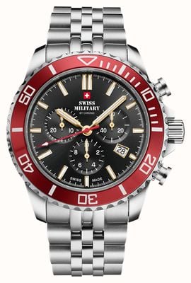 Swiss Military by Chrono Quartz Chronograph (43mm) Black Sunray Dial / Stainless Steel Bracelet Watch SM34103.03