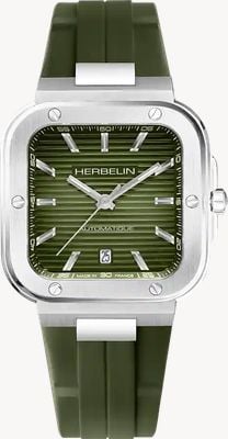 Herbelin Cap Camarat Square Automatic (39mm) Khaki Green Dial / Khaki Green FKM Rubber Strap 1646A116CK