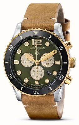 Elliot Brown Bloxworth Quartz Chronograph (44mm) Racing Green Sunray Dial / Waxed Raw Edged Leather Strap 929-017-L21