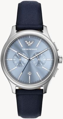 Emporio Armani Dario Chronograph (42mm) Blue Dial / Blue Leather Strap AR11747