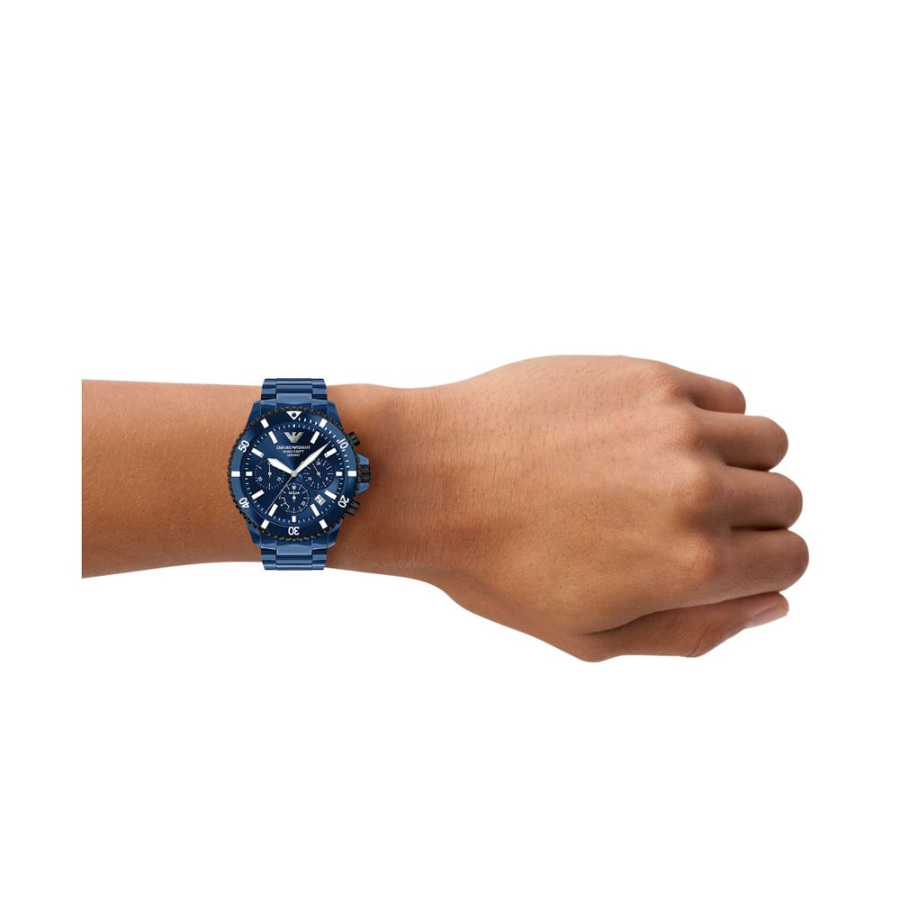 Emporio Armani Solar Chronograph (44mm) Blue Dial / Blue Ceramic Bracelet AR70024 - alternate view 3