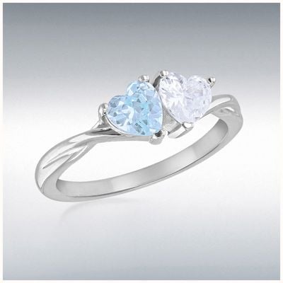 Sterling Silver Two 5mm White and Light Blue Solitaire CZs Ring 8840301