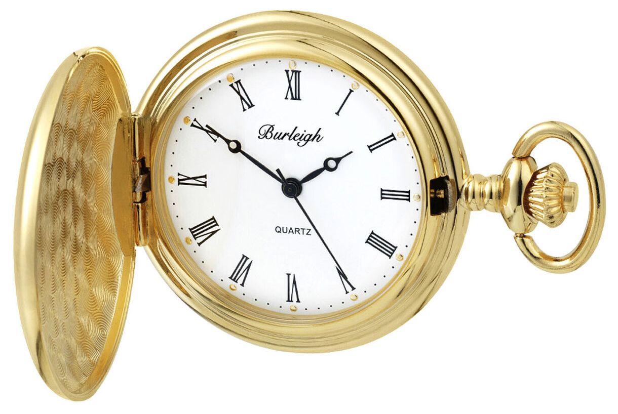 Burleigh 1230 Hunter Quartz Pocket Watch - White Dial / Gold