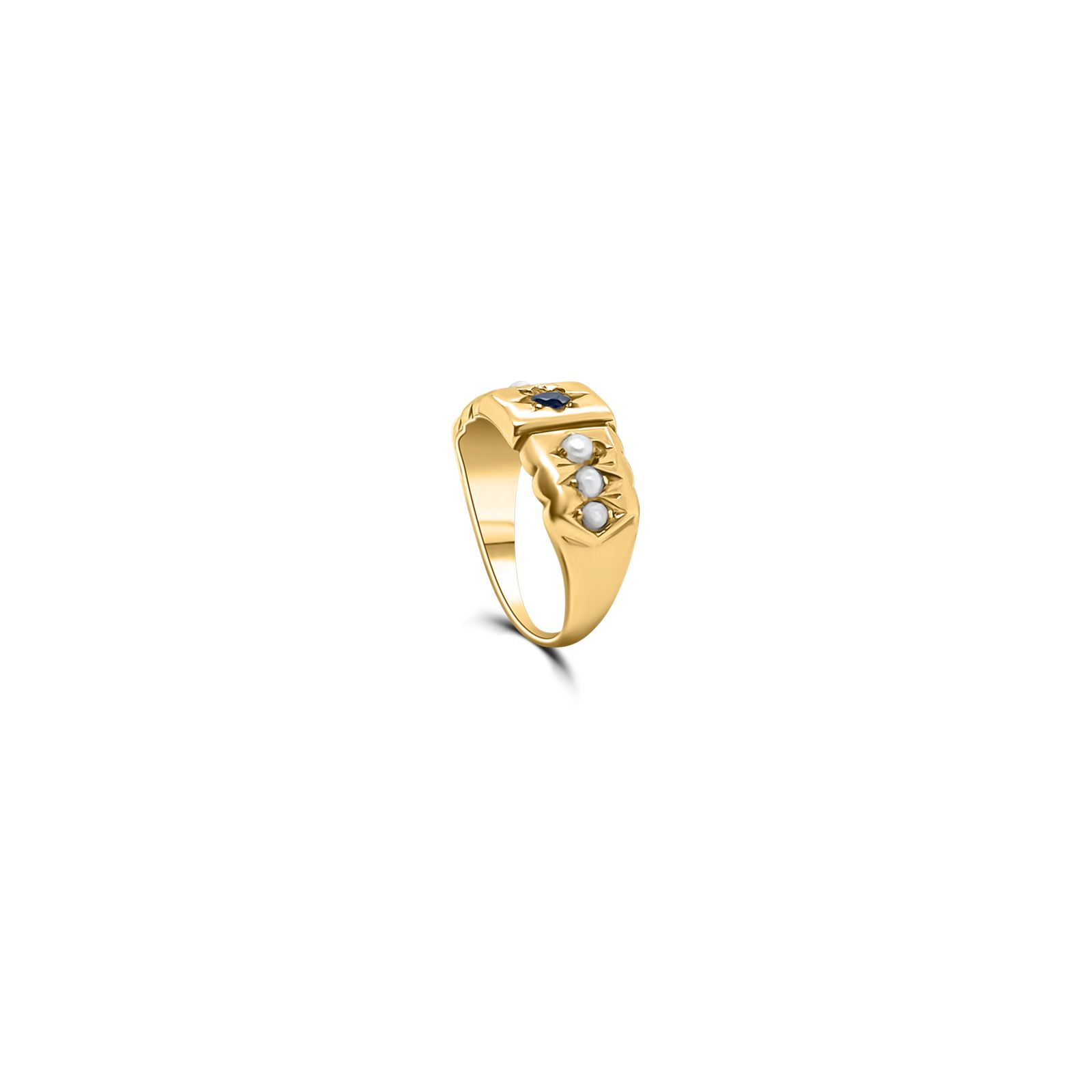 Pre-owned J13728 9ct Yellow Gold Pearl Sapphire Ring Jewellery