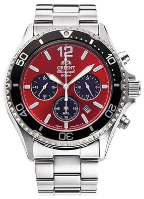 Orient Mako Solar Chronograph (42.8mm) Red Dial / Stainless Steel RA-TX0207R10B