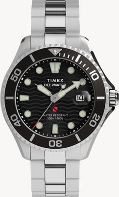 Timex Deepwater Meridian 200 (44mm) Black Wave Dial / Stainless Steel Bracelet Watch TW2W82000