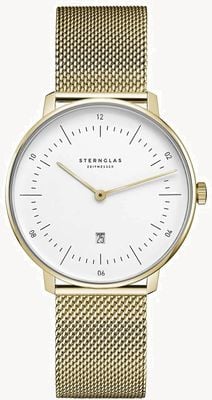 STERNGLAS Naos XS Quartz (33mm) White Dial / Gold PVD Stainless Steel Mesh S01-ND02-MI07