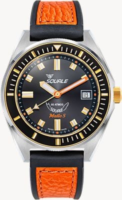 Squale Matic S Automatic (39mm) Sunray Black Dial / Black & Orange HydroLeather Strap Watch MATICGBKBK.RLOR