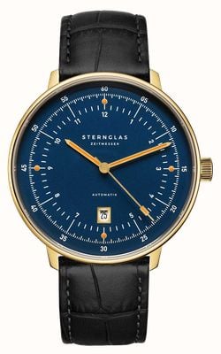 STERNGLAS Hamburg Automatic (42mm) Blue Dial / Heritage Black Leather Strap S02-HHM07-HE03