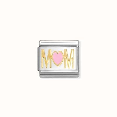Nomination Composable Classic Stainless Steel Bonded Gold Mum/Mom Pink Enamel Charm 030272/84