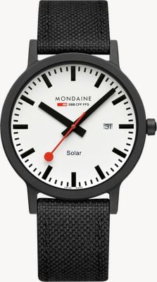 Mondaine Essence Solar (41mm) White Dial / Black Nylon Textile Strap MS1.41910.LB